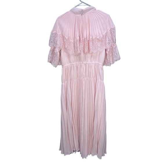 Pink Self-Portrait Lace-trimmed Pleated Chiffon Maxi Dress UK 14/US 10 - Picture 5 of 14